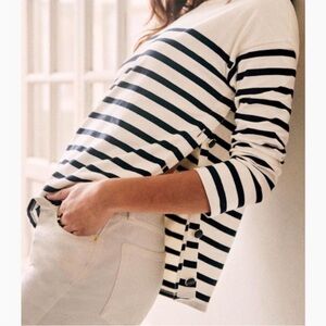 Sezane Noan Mariniere Blouse Striped Boat Neck Long Sleeve Knit Top Tee Size S